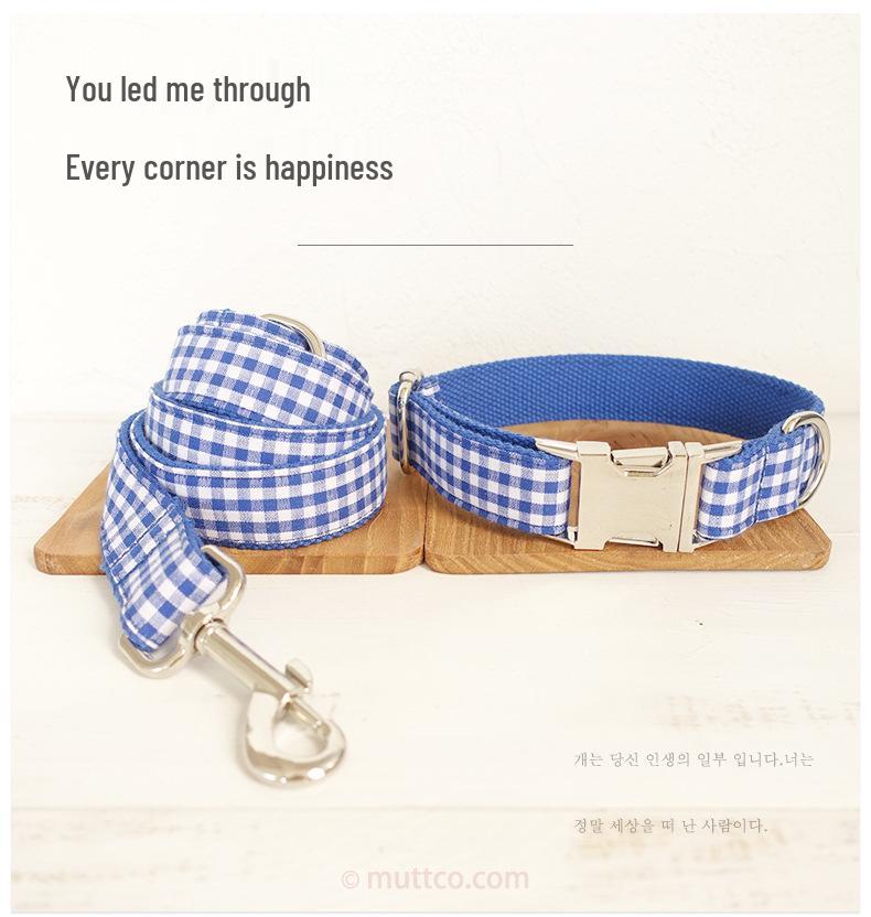 Blue Plaid Dog Collar and Leash Set with Innovative Design