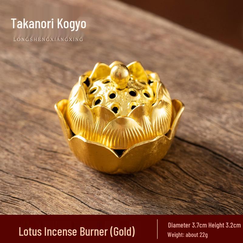 Xiangyun Lotus Incense Burner: Mini Three-Legged Copper Aromatherapy with Porous Boshan Design