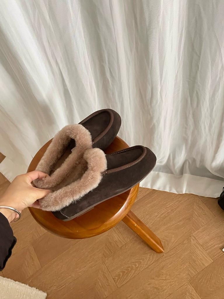 Cowhide version Baotou warm Muller shoes women's new outer wear fur integrated one pedal lazy Birkenstock snow hair shoes