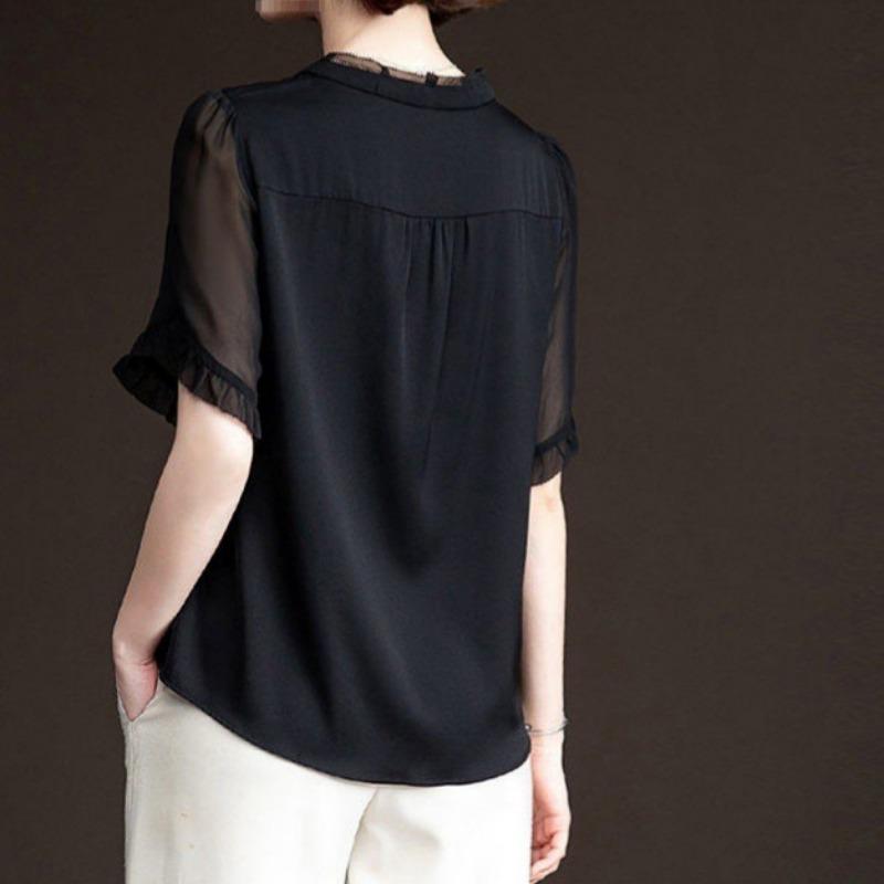 Chiffon Women's Summer Short Sleeved Plus Size Women's Top Stylish Slimming Lace Blouse Blouses & Shirts