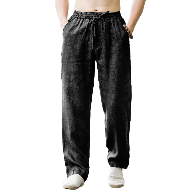 Men's Linen Pants Sweatwear Solid Color Breathable Trousers Cotton Fitness Lightweight Casual Men Beach Pants