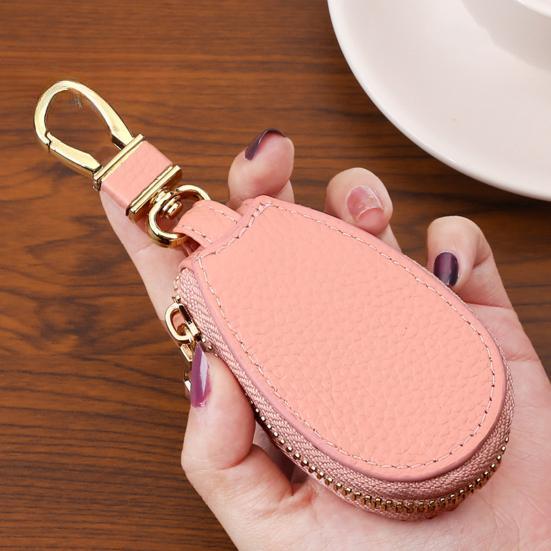Faux Leather Car Key Case with Hanging Buckle Keyring Chain Portable Remote Key Fob Holder Zipper Bag Protector Pouch Wallet CLE
