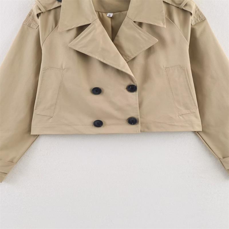 Women Double Breasted Lapel Short Trench Jacket Coat