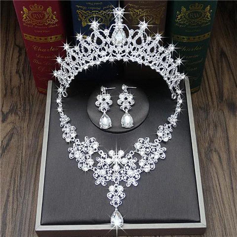Rhinestone Bridal Jewelry Set: Korean-Style Crown, Necklace & Hair Accessories