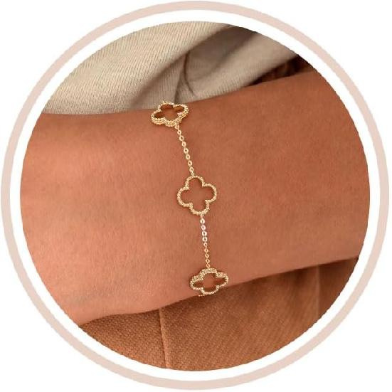 Delicati Braccialetti Argento Oro per Donne alla Moda Non Macchiabili Placcati Oro 14K Carino Braccialetto Quadrifoglio Impilabile Margherita Zirconia Cubica Diamante Braccialetto Charm