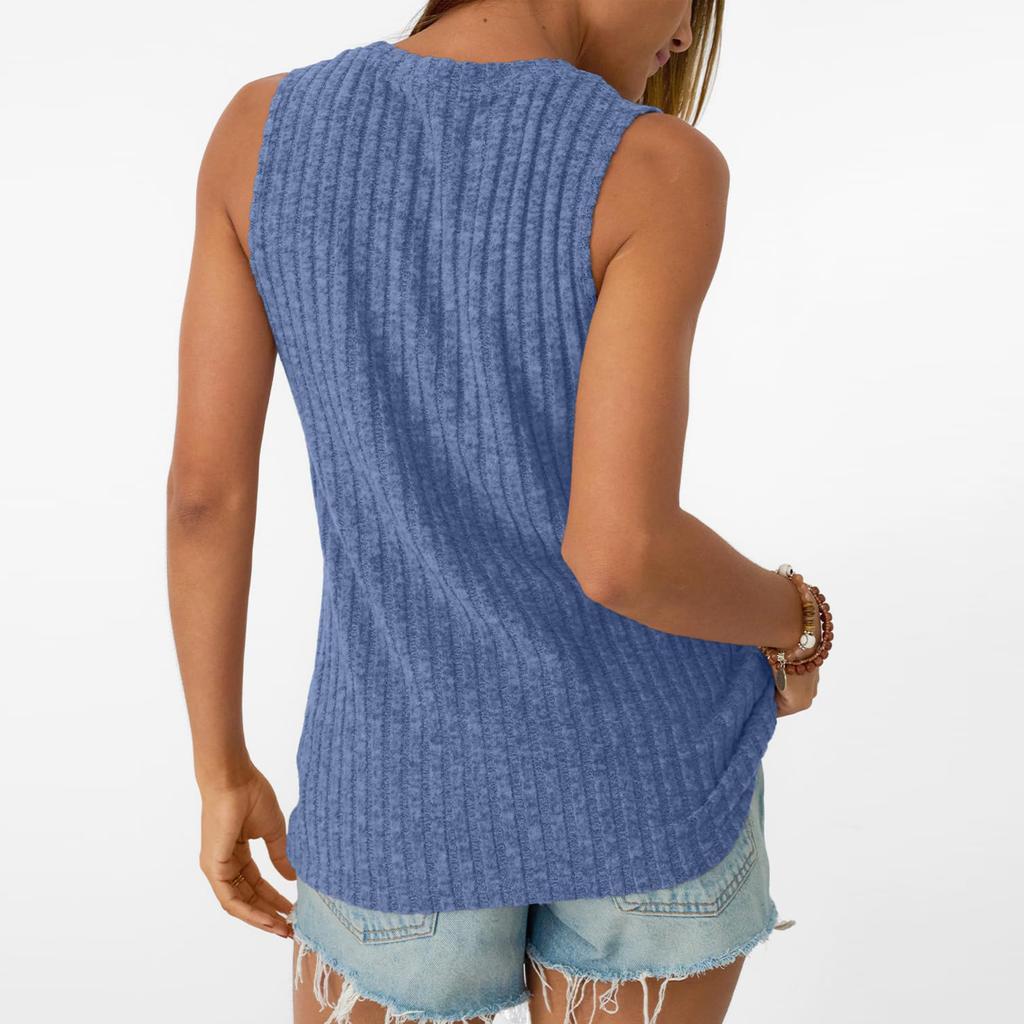 Summer New Women's Solid Color Sleeveless Knit T-Shirt Casual Round Neck Tank Top