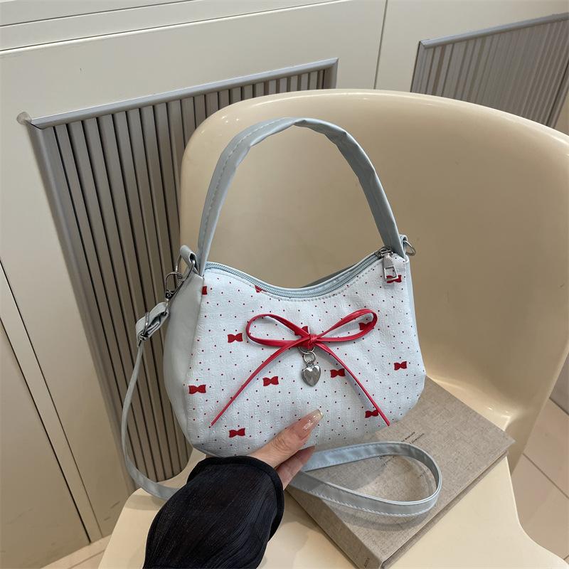 

Cute Bowknot Print Shoulder Bag With Plush Pendant Crossbody Bag Handbag Girly Tote Commuter Bag Women Underarm Bag Gift