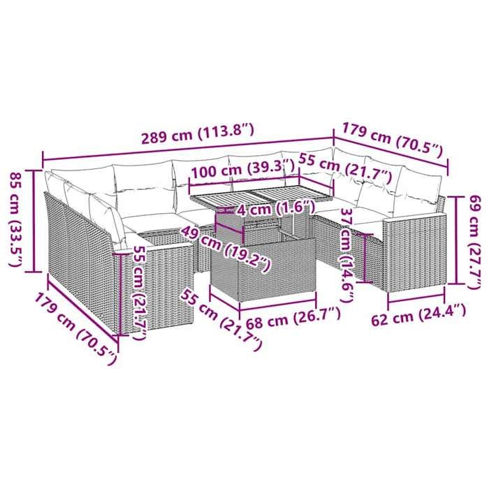 VidaXL Salon de jardin avec coussins 10 pcs gris résine tressée, ensemble de canapés d'extérieur, ensemble de canapé d'angle 3327533