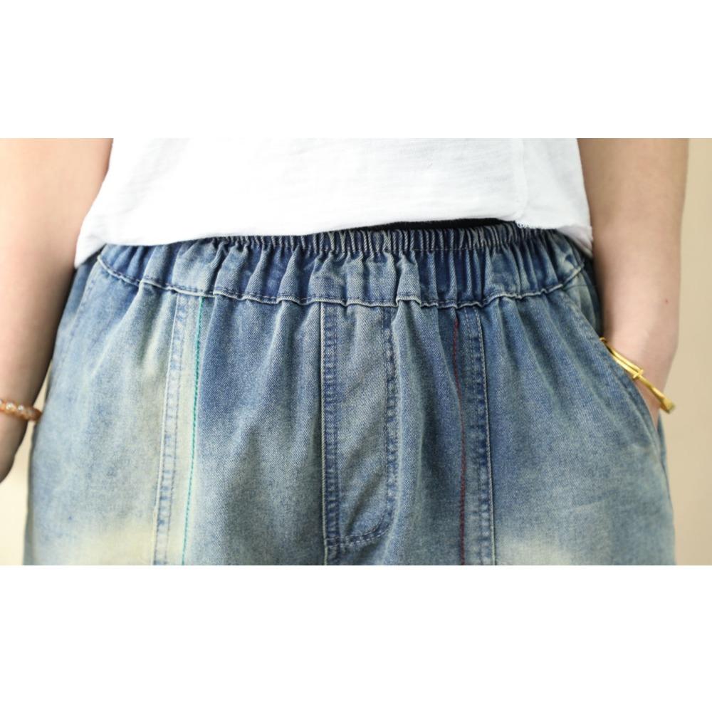DIMANAF 2025 Women Jeans Casual Plus Size Pants High Waist Elastic Basic Solid Loose Harem Pants