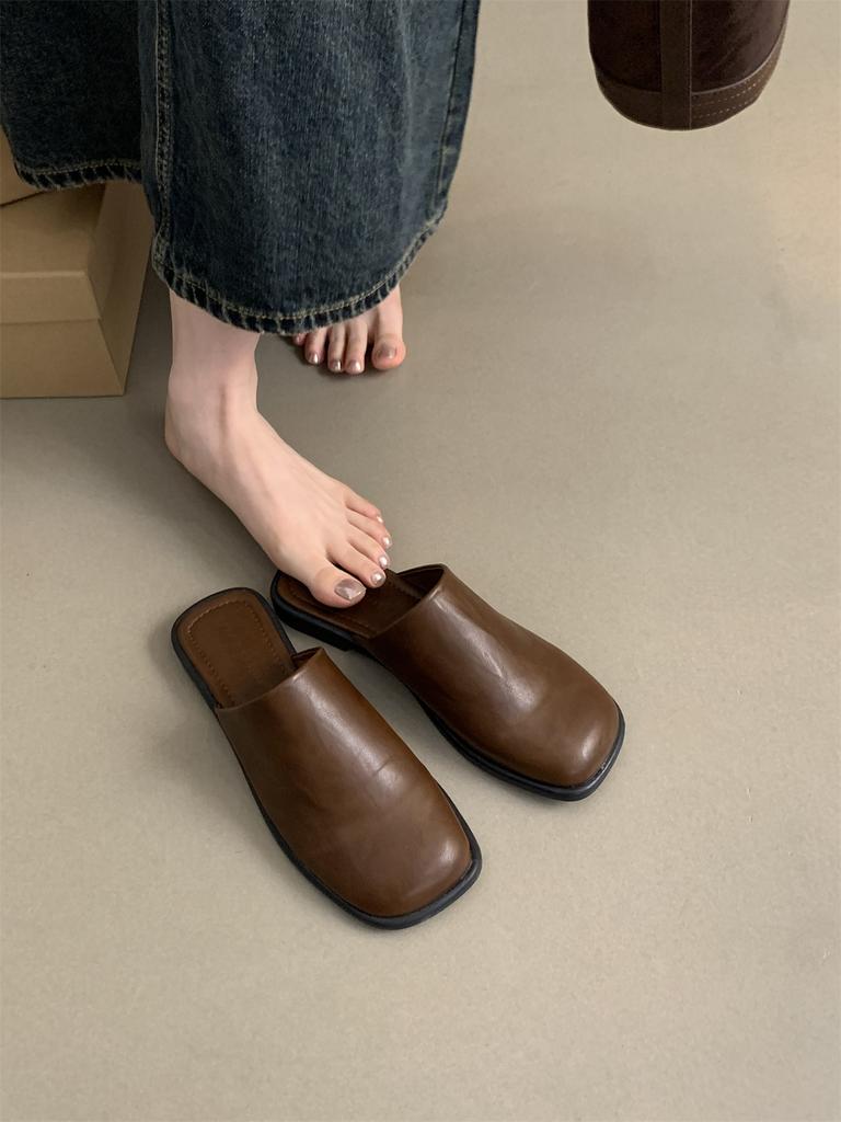 Fashion 2024 Summer Women Shoes Mules Shoes for Women Square Toe Slippers Women Chunky Heel Cover Toe Slippers Shoes Zapatos De Mujer