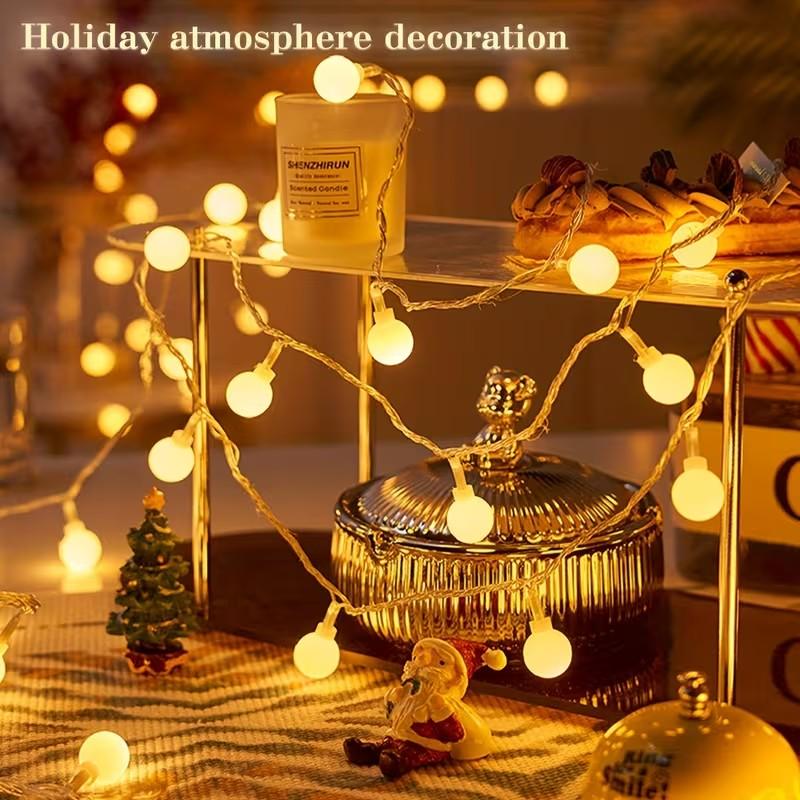 USB Plug-in & Battery-Powered Dual-Use LED String Lights White Ball Style Fairy Lights Christmas Wedding & Party Holiday Decorations 3M/6M/10M