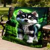 1pc Husky Puppy Throw Blanket Polyester Fiber, Lightweight Flannel, Soft & Warm, All Season Use for Outdoor, Camping Digital Print