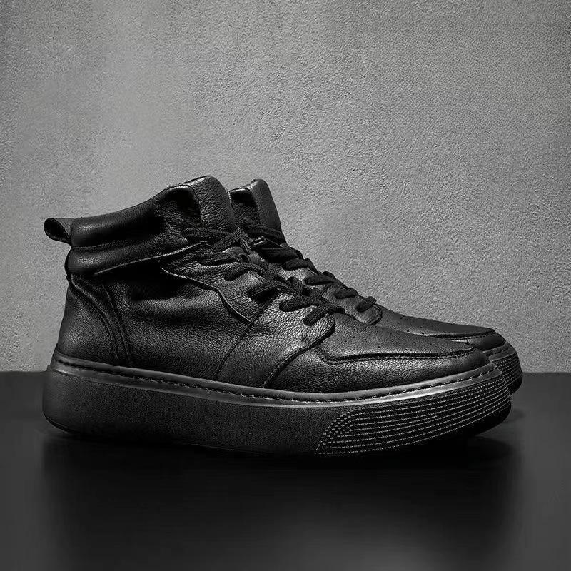 

High-top men s board shoes trendy shoes casual youth board shoes breathable leather men s shoes basic little white shoes 38