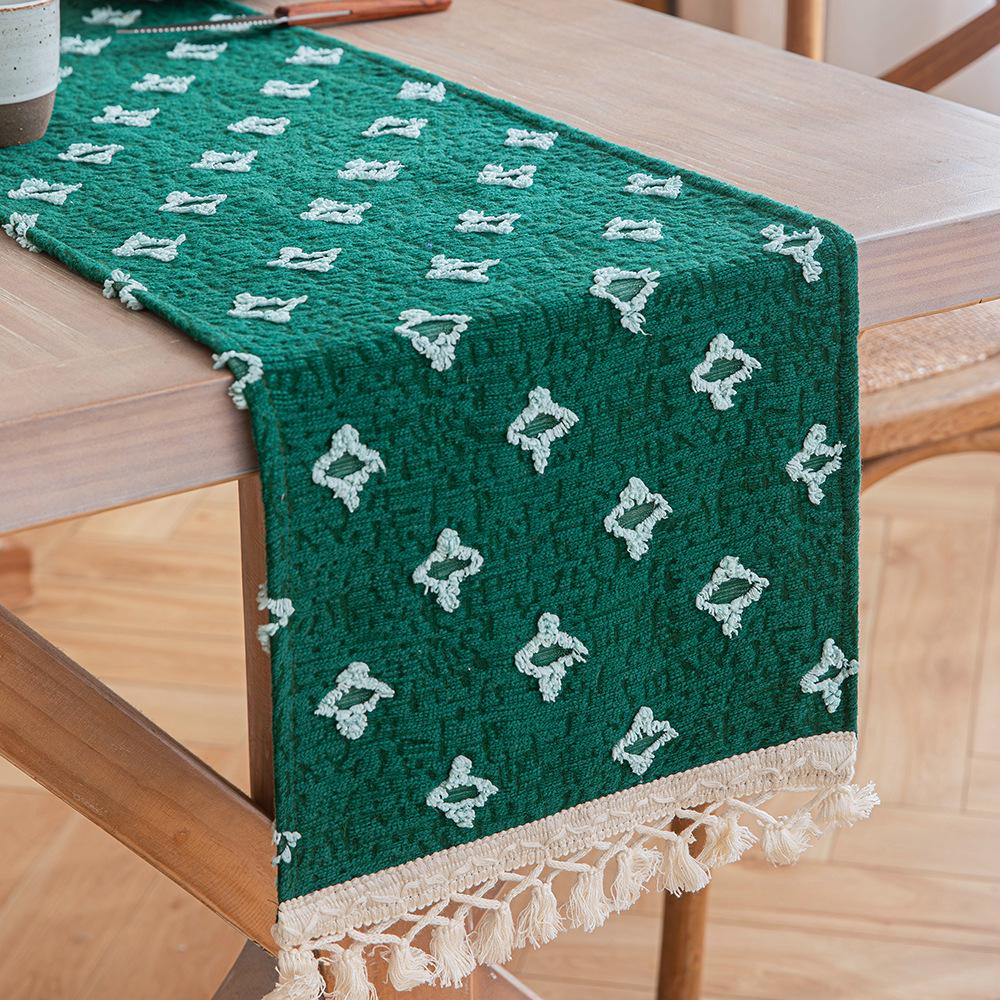 1pc Boho Table Runner for Home Decor Macrame Cream Yellow Farmhouse Table Runner with Tassels for Bohemian Dining Bedroom Decor