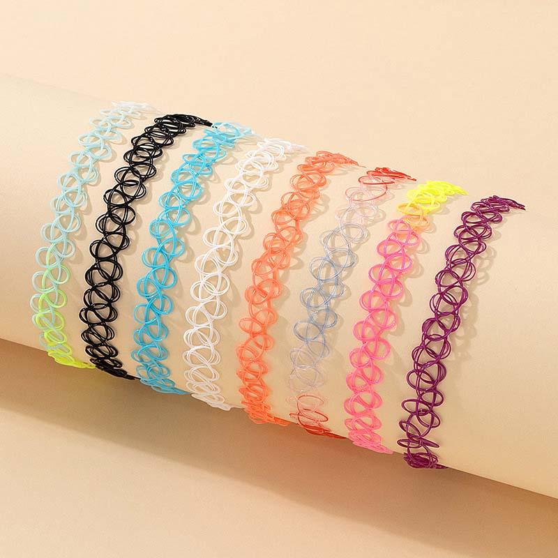 Fashion Colorful Braided Fish Thread Choker Necklace For Women Girls Vintage Elastic Beaded Neck Chain Necklace Jewelry Gifts