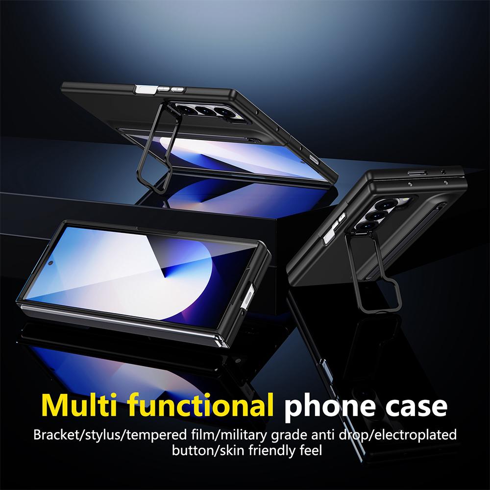 Metal Lens Stand Case For Samsung Galaxy Z Fold 7 6 5 4 With S Pen Slot Stylus Tempered Glass Screen Fold6 Fold7 Protector Cover