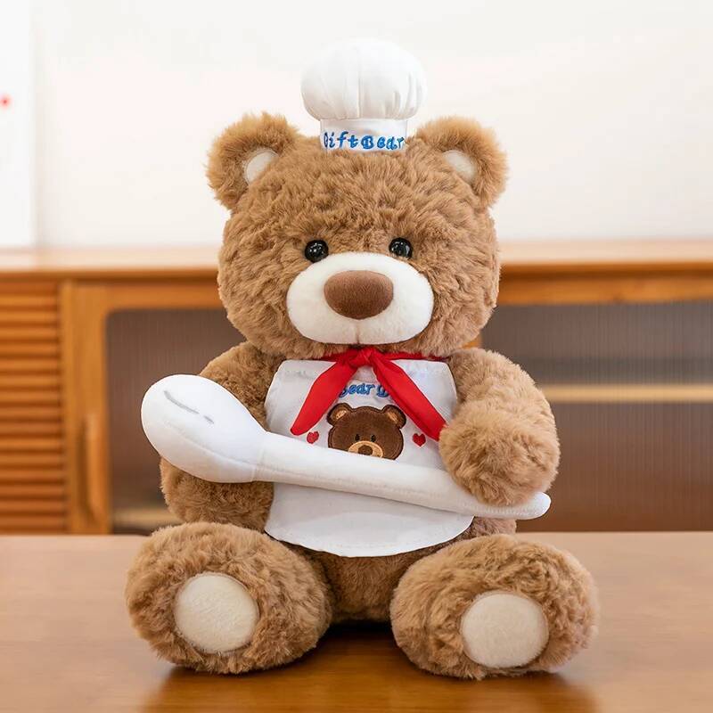 Peluche Orso Chef Coccoloso Giocattoli Morbidi Soffici Cartone Animato Uniforme da Chef Orso Bambola Calda Carina Compagno per Bambini Bambola Regalo di Compleanno Divertente