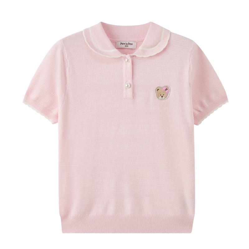 PawinPaw Girls' Cartoon Bear Knit Polo Shirt