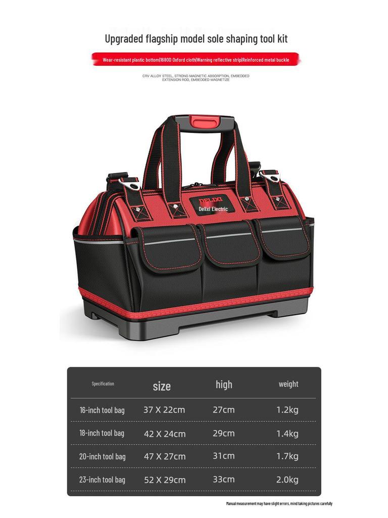 Delixi Electric Multi-Functional Waterproof Tool Bag, Wear-Resistant Oxford Cloth Large Canvas, Electrician Special.