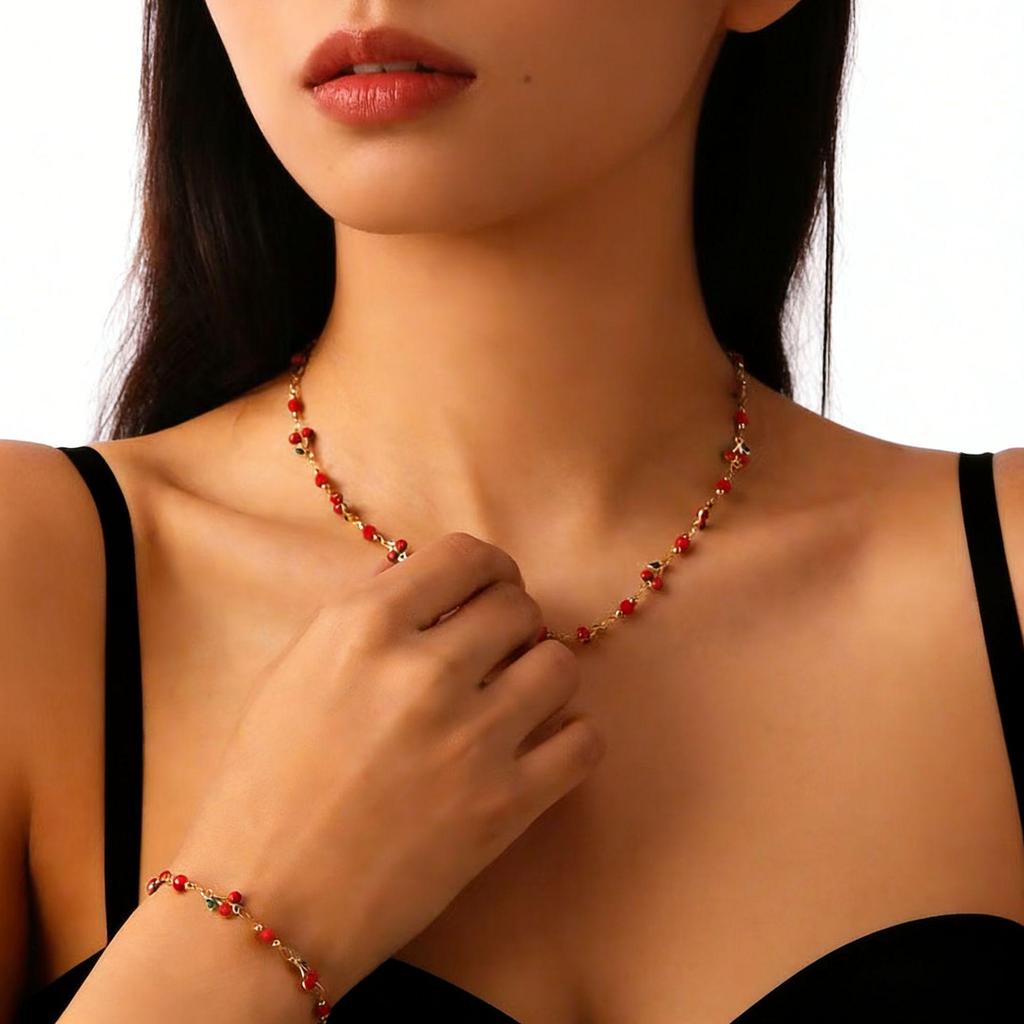 Elegant Cross-Border Cherry Pendant Bracelet - High-End Colorful and Fresh