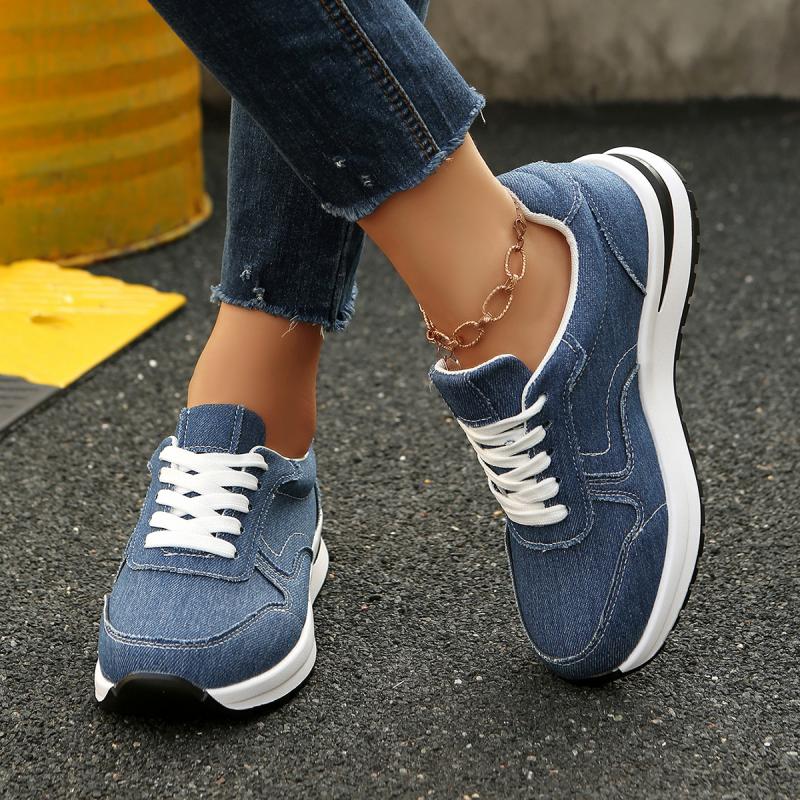 Fashion Stitching Decoration Solid Sports Sneakers Women 2025 Autumn Round Toe Low Heel Lace Up Sneakers Soft Sole Running Shoes
