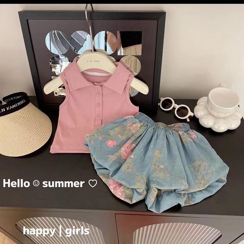 Girls Summer Floral Denim Vest and Bloom Shorts Set 120 cm