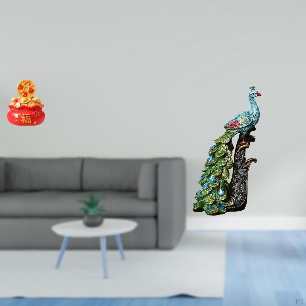 Festival Treasure Basin Peacock Figurine Art Craft Ornament Elegant Animal Sculpture Collection for