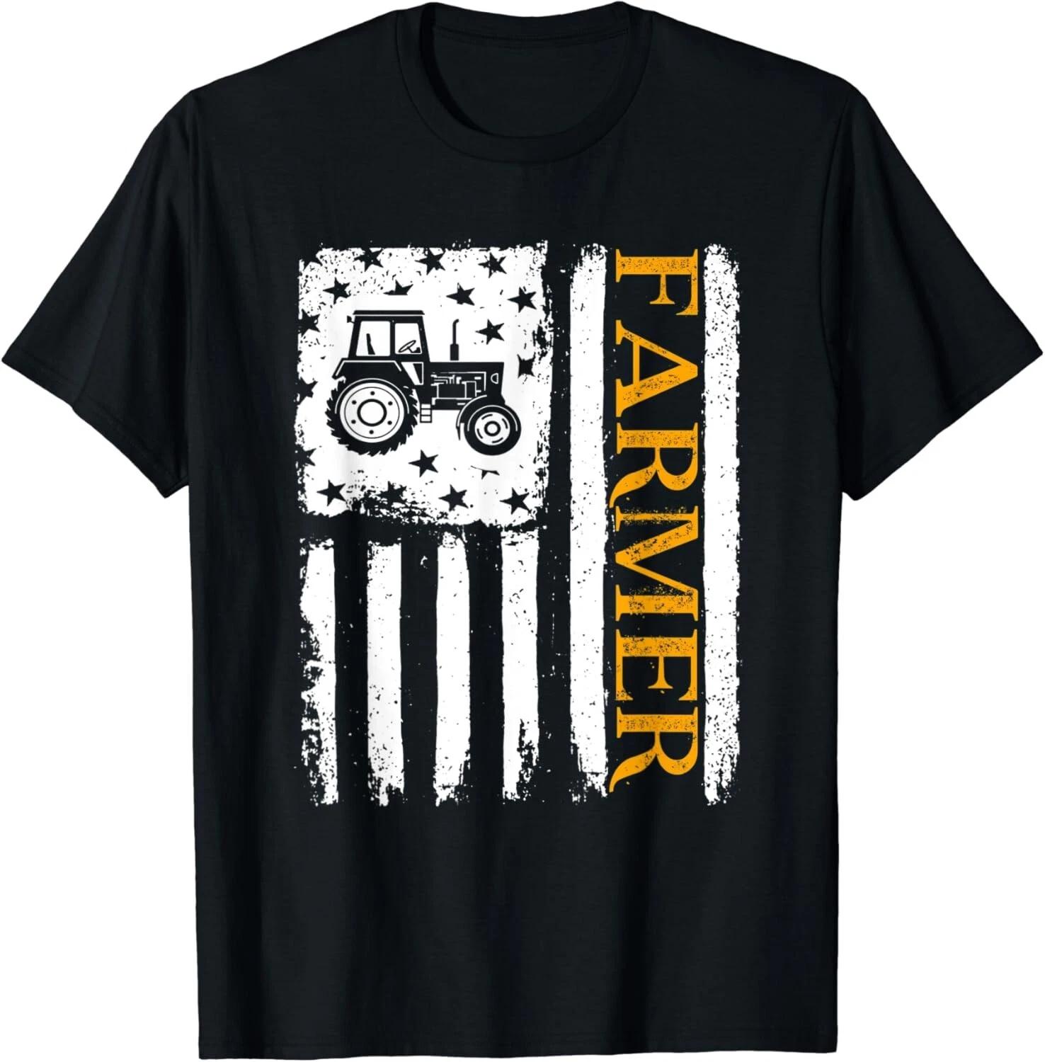 

Farmer USA Flag T-Shirt Tractor Harvest Agriculture Gift Unisex T-Shirt S