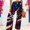 Women Plus Size Loose Wide Leg Full Length White Star Striped Printed Pants
