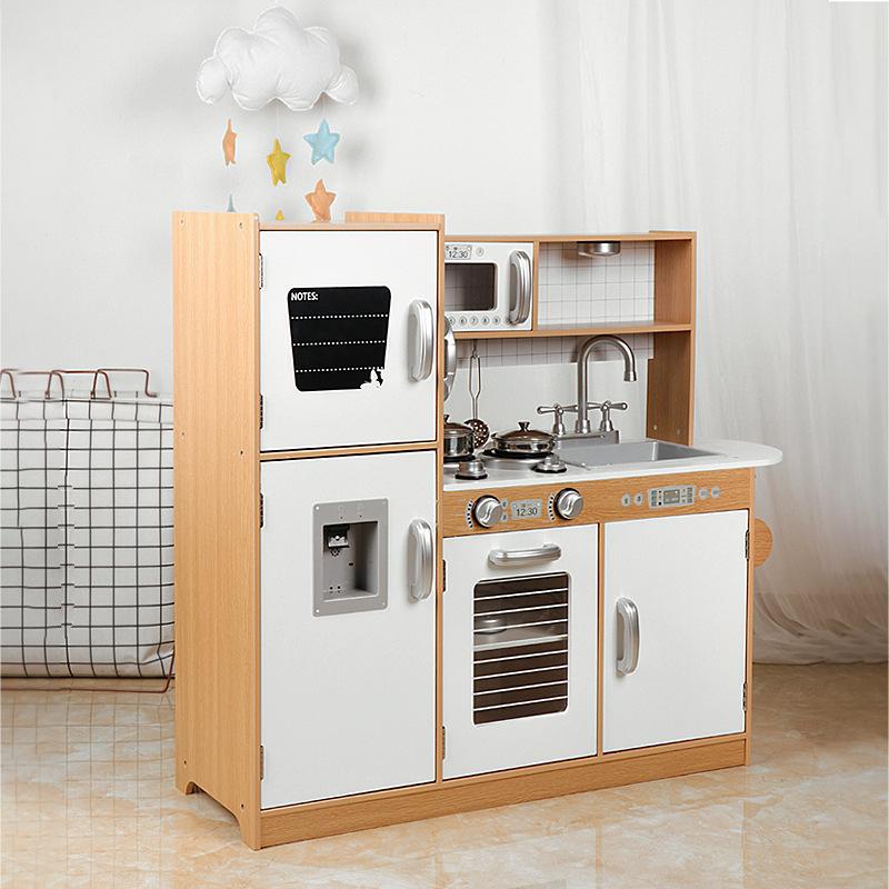 Kitchen Toys Full Set Baby Children Cooking Simulation Refrigerator Kitchenware Set Wooden Wooden