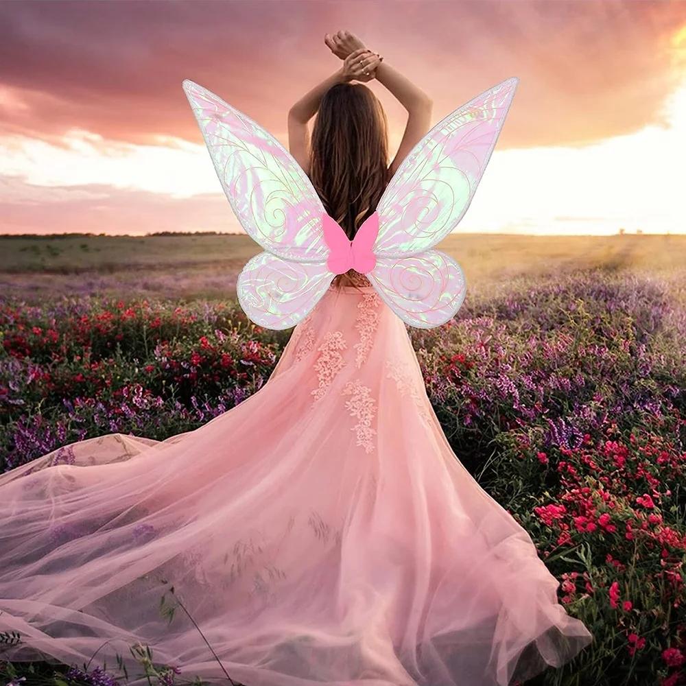 Butterfly Angel Princess Wings Costume - Sparkle Cosplay Props for Women Girls Halloween Party Favor Dress Up