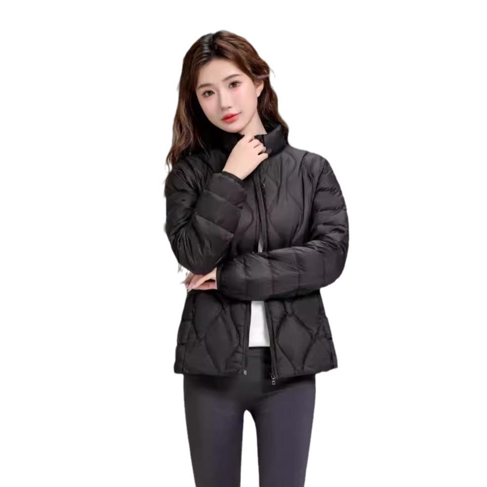 White duck down light warm thin down jacket for women, short long sleeve, new new small stand-neck casual autumn/winter jacket