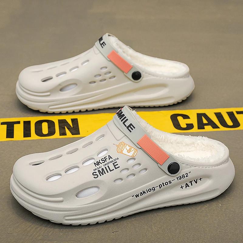 

Зимние мужские тапочки, теплые меховые садовые туфли, мягкие домашние тапочки из хлопка EVA, плюшевые тапочки, повседневные удобные меховые сабо для отдыха на природе 40-41