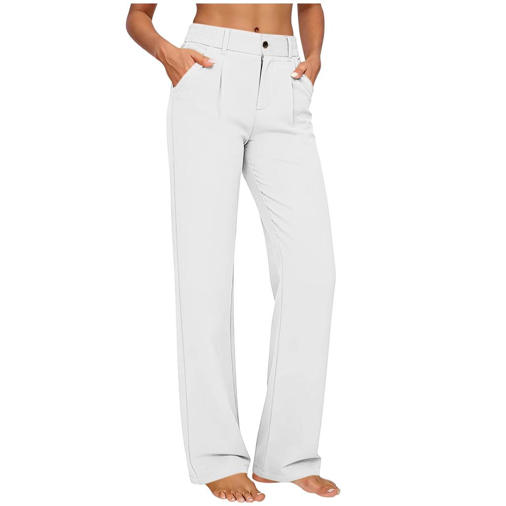 Women’s High Elastic Straight Leg Casual Pants with Waistband and Side Pockets Suitable for Everyday Wear and Office