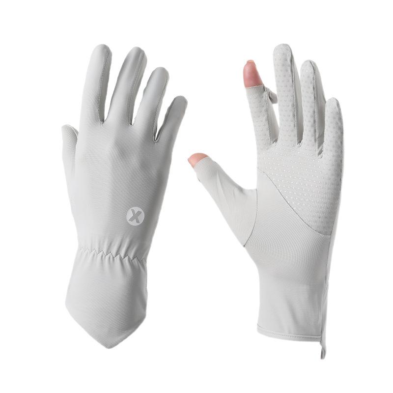 Sunscreen Gloves Women's Summer UV Protection Light and Thin Breathable Dew Finger Ice Silk Gloves Medium and Long Cycling Non-slip