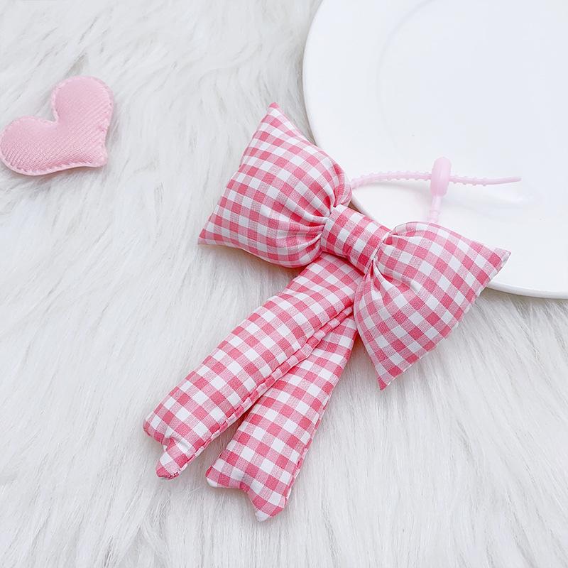 Checkered Bow Keychain Pendant Solid Color Bow Keychain For Women Girls Cute Sweet Bag Decoration Accessories Gifts