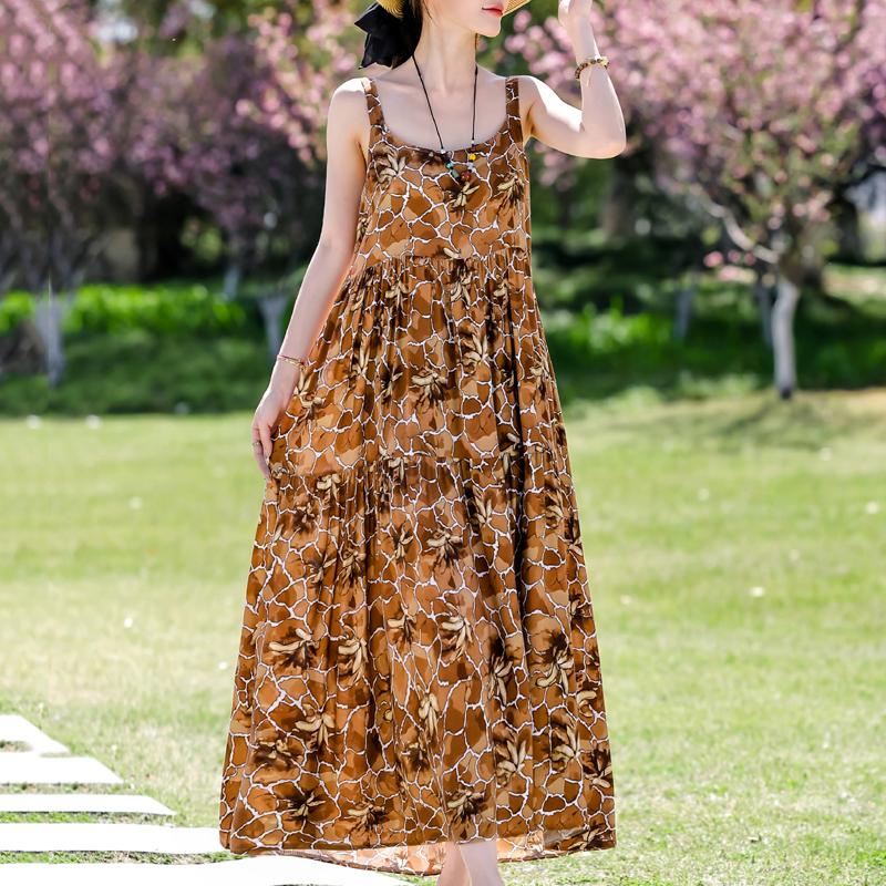 Elegant Sling Dress for Women Plus Size Casual Summer Long Dress Vintage Middle-aged Women's Clothing