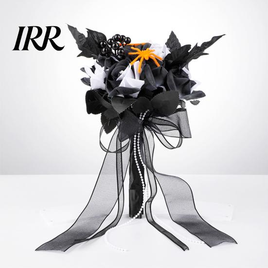 Artificial Halloween Flowers Wedding Bouquets for Bride And Bridesmaid, Gothic Bouquet, Black Rose Blooms Fake Bouquet Centerpiece, Party Dark Floral