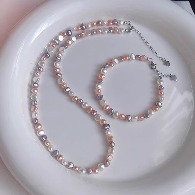 Sterling Silver Dopamine Candy Color Freshwater Baroque Pearl Women's Necklace