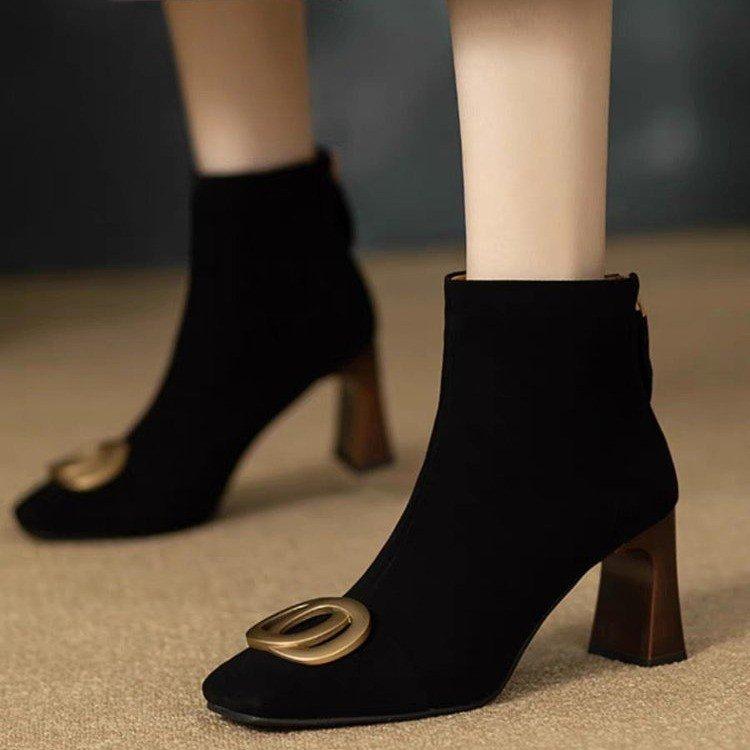 Módní dámské pohodlné nazouvací kotníkové boty boty na vysokém podpatku módní obuv černá sexy nový styl