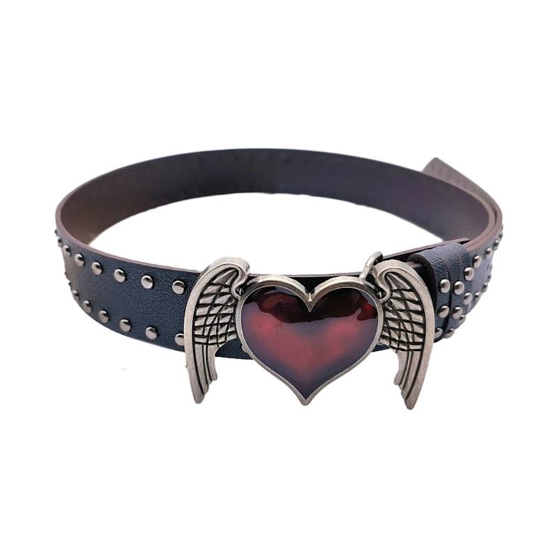 PU Waist Belt with Heart&Wing Buckle Adjustable Length Waist Belt Girls Jeans Dresses Skirt Coat Decors Waistband