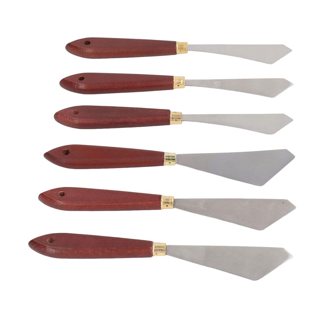 6Pcs Palette Knife Stainless Steel Blade Wooden Handle Widely Used Painting Knife Set for Painting Mixing