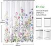 Floral Bathroom Shower Curtain with 12 Hooks,  Polyester Fabric Plant Shower Curtain for Bathroom,  Machine Washable Quick Dry