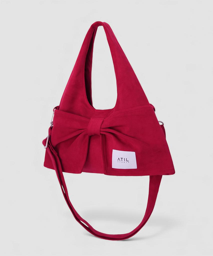 Atil Studio Velour Suede Mini Dewey Ribbon Shoulder & Crossbody Bag_[Wine]