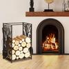 Stahl Kaminholzscheit Halter Innen Außen Kaminholzregal Kamin Holz Lagerregal mit 4 Werkzeugen, Haken, Baum Muster Design, Rostbeständig, Schwarz