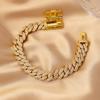 Unisex Cuban Link Chain Necklace Bracelet Set With Full Rhinestone Bling Hip Hop Jewelry Men Women