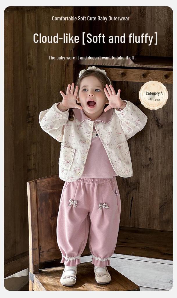Spring 2026 Infant Girls' Knit Cardigan Set - Korean Style Long Sleeve Three-Piece