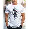 Europäische Größen Herren Freizeit Kurzarm T-Shirt mit Kompass-Print - Atmungsaktives Polyester Rundhals T-Shirt