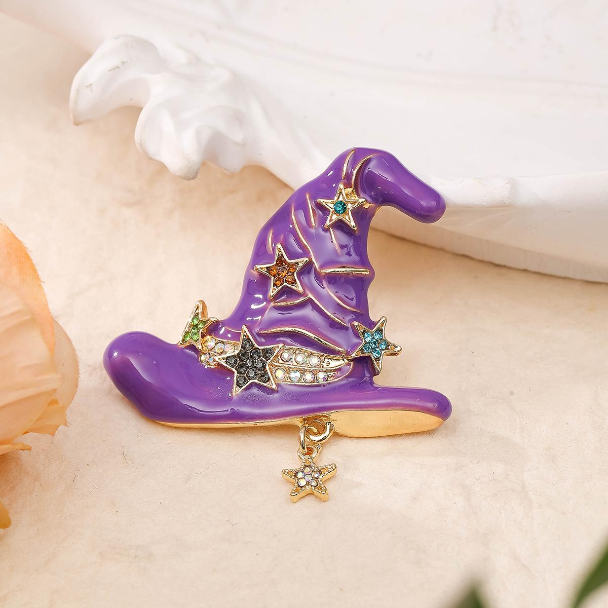 

Винтажная брошь в виде шляпы волшебника на Хэллоуин, масляная капля, бриллиантовые эмалевые звезды, аксессуары для шляпы ведьмы