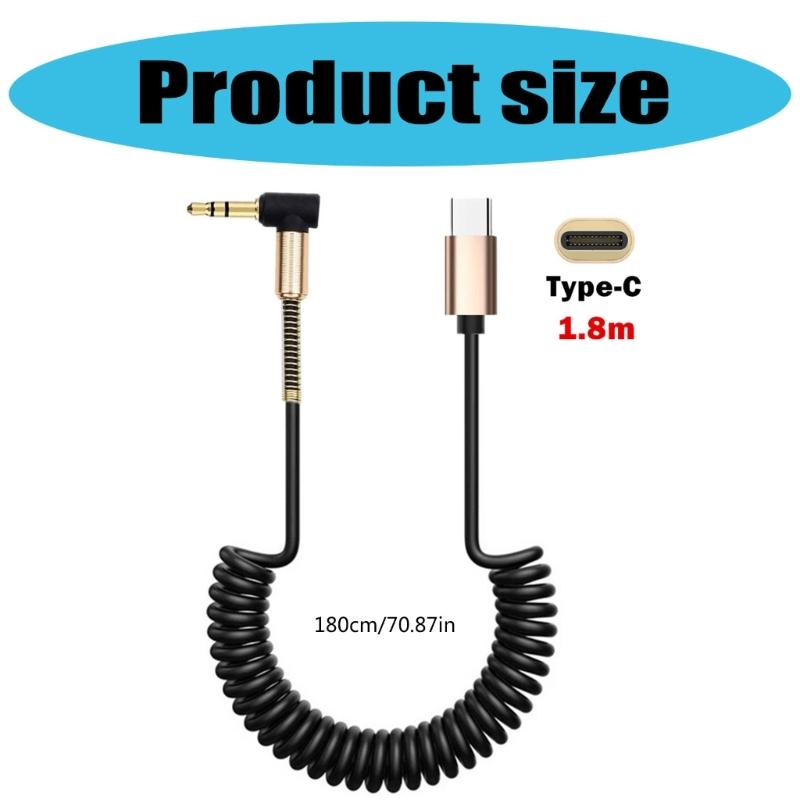 Spring Coiled Type C To 3.5mm Headphone Cable 90 Degree Male Sound Cord Angled Sound Extension Cord for USB C Smartphone